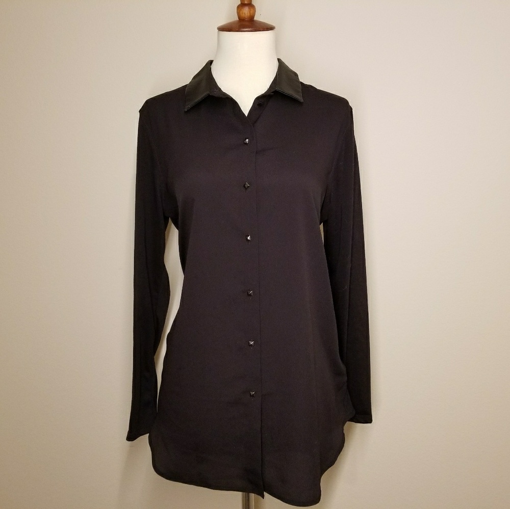 H&M leather collar black blouse